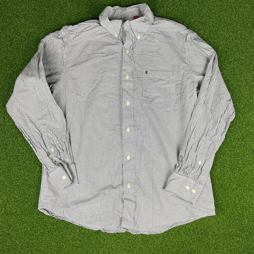 Vintage Izod Mens Blue Plaid Long Sleeve Casual Button Down Shirt Sz M